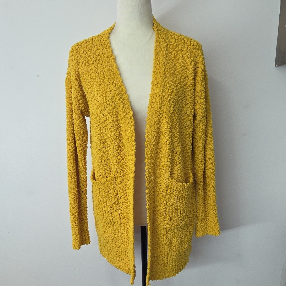 Rachael Mustard Open-Front Popcorn Cardigan